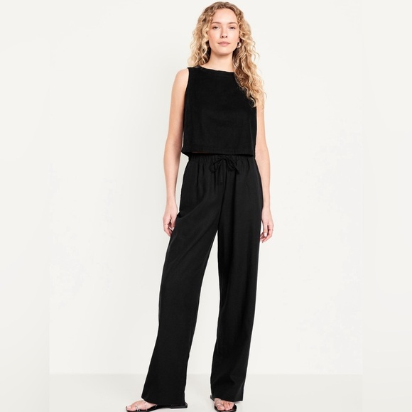 NWT! Black High-Waisted Linen-Blend Straight Pants - Multiple Sizes🔹 - Picture 1 of 10